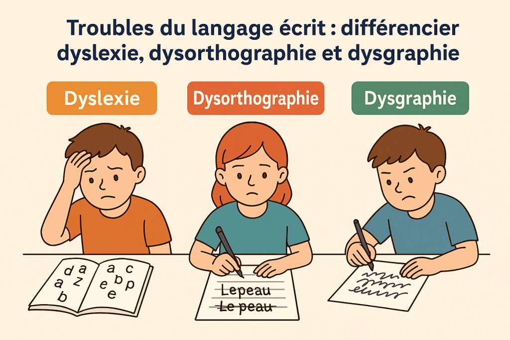 Différence entre dyslexie, dysorthographie et dysgraphie